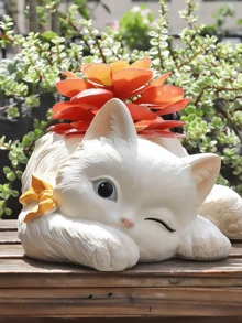 Maceta con forma de gato para interiores/exteriores - Maceta linda para suculentas/cactus, regalo perfecto para amantes de los gatos - Múltiples estilos - Ver 8