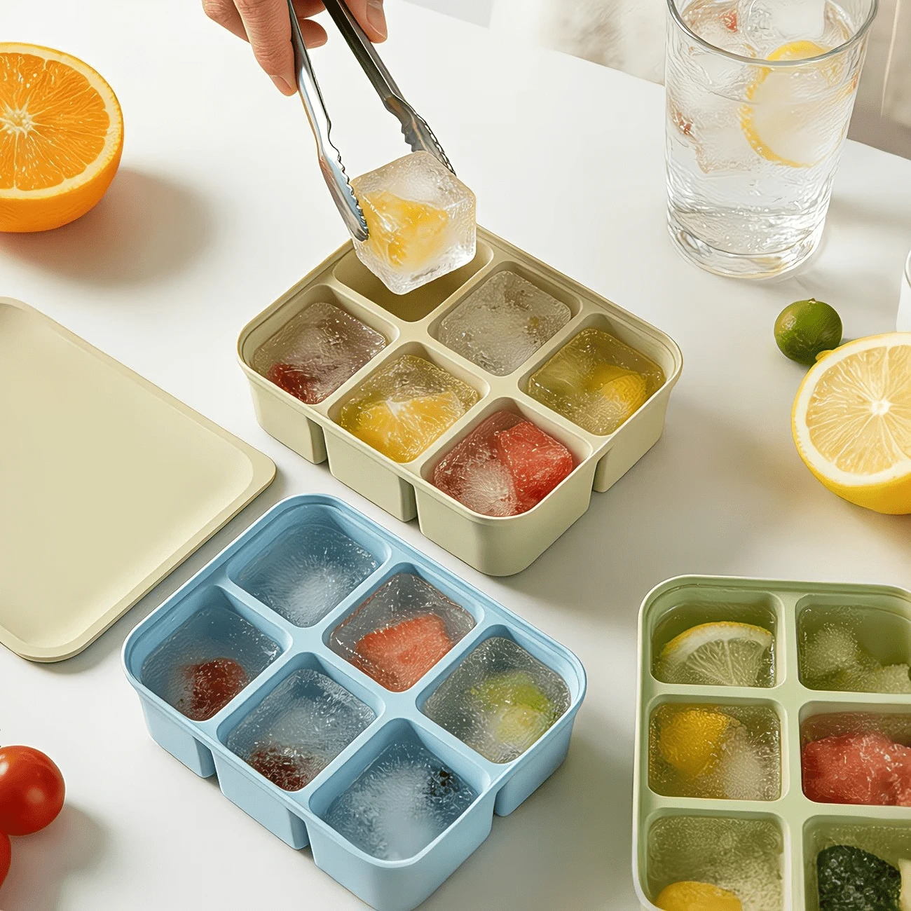 Multi-Color Ice Cube Tray With Lid, 6 Cavity Silicone Ice Mold, Easy Release Ice Cube Maker, Stackable Ice Tray For Freezer, Drinks & Ice Cream - Multicolor - View 1