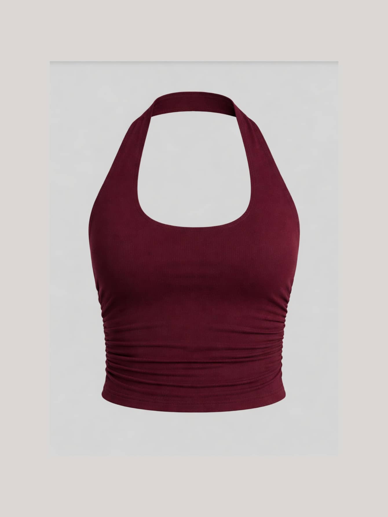 Slim Fit Halter Neck Cropped Top, Lined, Zero Transparent, SUPLEX - 酒紅色 - 查看 1