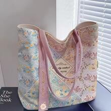 1pc Pink Floral Pattern Handbag, Floral Tote Bag With Pockets, Ditsy Floral Gift Bag, Suitable As Gift For Women, Friends, Bridesmaids, Birthday, Anniversary, Wedding, Back To School - View 1