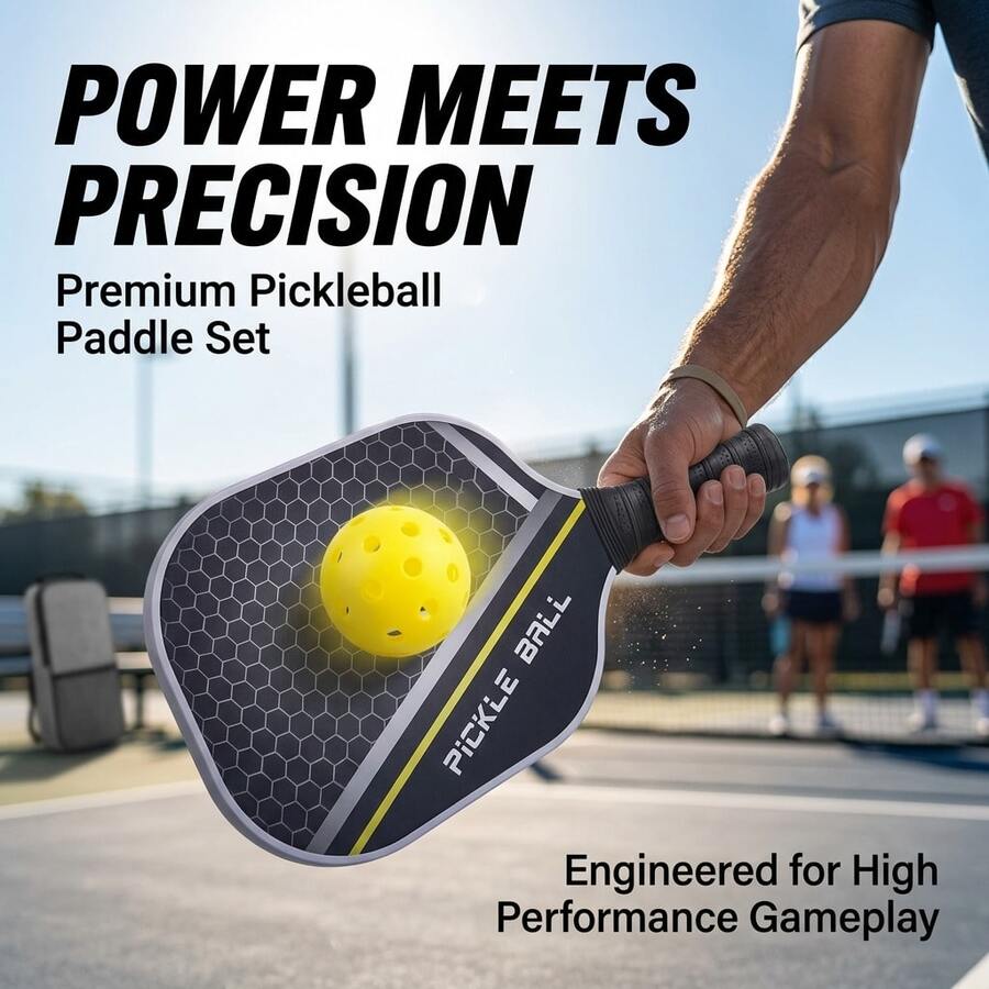 Graphite Pickleball Paddle Set, 2 Paddles, 4 Balls, 1 Paddle Bag, Honeycomb Core, PU Grip, Random Ball Color - Multicolor - View 1
