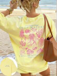 Women's Summer New Simple Cute Marine Life Print Casual Vacation Style Loose Versatile Round Neck White Short-Sleeved T-Shirt Fashionable Daily Tops Suitable For Daily Vacation Wear. Graphic Tees Women Pink Top-Unisex Comfortable Vintage Street Style Loose-Fit Washed T-Shirt - 黃色 - 查看 18