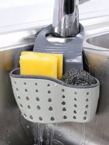 1PC Double Layer Adjustable Sink Hanging Storage Basket, No Drill Silicone Faucet Drain Rack With Quick Drainage System, Multifunctional Organizer Holder For Sponge Soap Brush Rag, Kitchen Bathroom Multi-Scene Storage Accessory - Multicolor - View 2