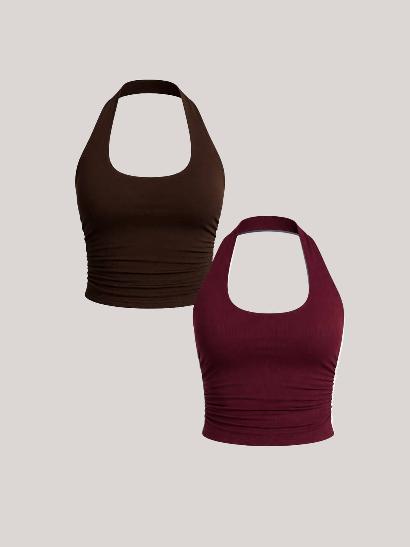 Kit com 2 Frente única Costa Nua Tubinho Slim Fit SUPLEX Forrado - Marrom e Vinho - Visão 1