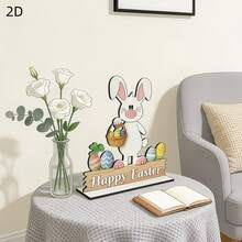 1pc 2D Flat Easter Bunny Welcome Sign - Wooden Door Hanger With "Welcome" Text, Pink Accents And Bunny Ears, Suitable For Holiday Home Decor, 2D Flat - 1PC - View 6