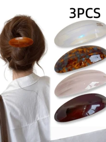 1/2/3/5pcs French Elegant Hair Clips, Oval Spring Clamps For Bun, Ponytail, Top Knot - Multicolor - View 17