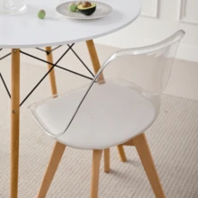 Modern Minimalist Clear Acrylic Dining Chairs, Padded Cushion With Wooden Legs, 2-Piece Set For Small Apartment, Dining Room & Kitchen - 白色-2pcs - 查看 5
