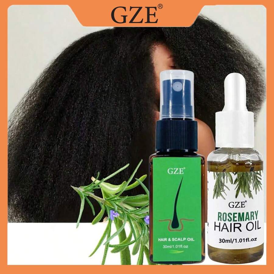 2瓶装GZE护发油套装：迷迭香护发油和头皮护理油，强韧柔顺秀发，防止断裂，修复分叉 - 綠色 - 查看 1