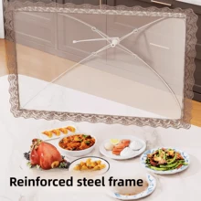2026 Nueva Cubierta de Alimentos Plegable, Cubiertas de Plato de Malla Domo para Mesa, Cubierta a Prueba de Moscas y Polvo para Comidas - marrón café - Ver 3