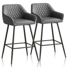ZOONFA Grey Faux Leather High Back Bar Stool With Armrests, Upholstered Breakfast Stool For Kitchen Counter - PU Grey - View 8