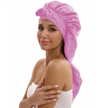 ZTZI Extra Long Satin Bonnet For Braids, Adjustable Tie Silk Sleep Cap For Dreadlocks, Wide Band Hair Wrap For Long Curly Hair, Night Hair Protection Bonnet, Solid Color Cute Polyester Bonnet For Home Use All Seasons,Summer,Beach,Hat,Holiday,Travel - LM Bow 9008 - View 7