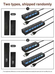 2PCS/1PC Set 4-Port & 7-Port USB 2.0 Hub With Independent Switches - Multi-Port Splitter Adapter, Compatible With Laptops, PCs, MacBooks, Phones OTG And USB Peripherals - 查看 2