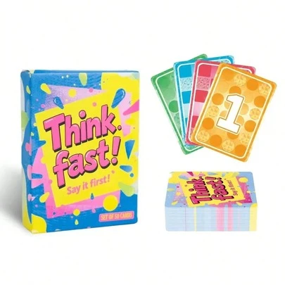 Think Fast! Say It First Fast-Paced Card Game – 50 Colorful Number Cards, Fun Family Party Game For 3-5 Players, Quick Reaction Matching Game For Game Nights & Kids Gifts