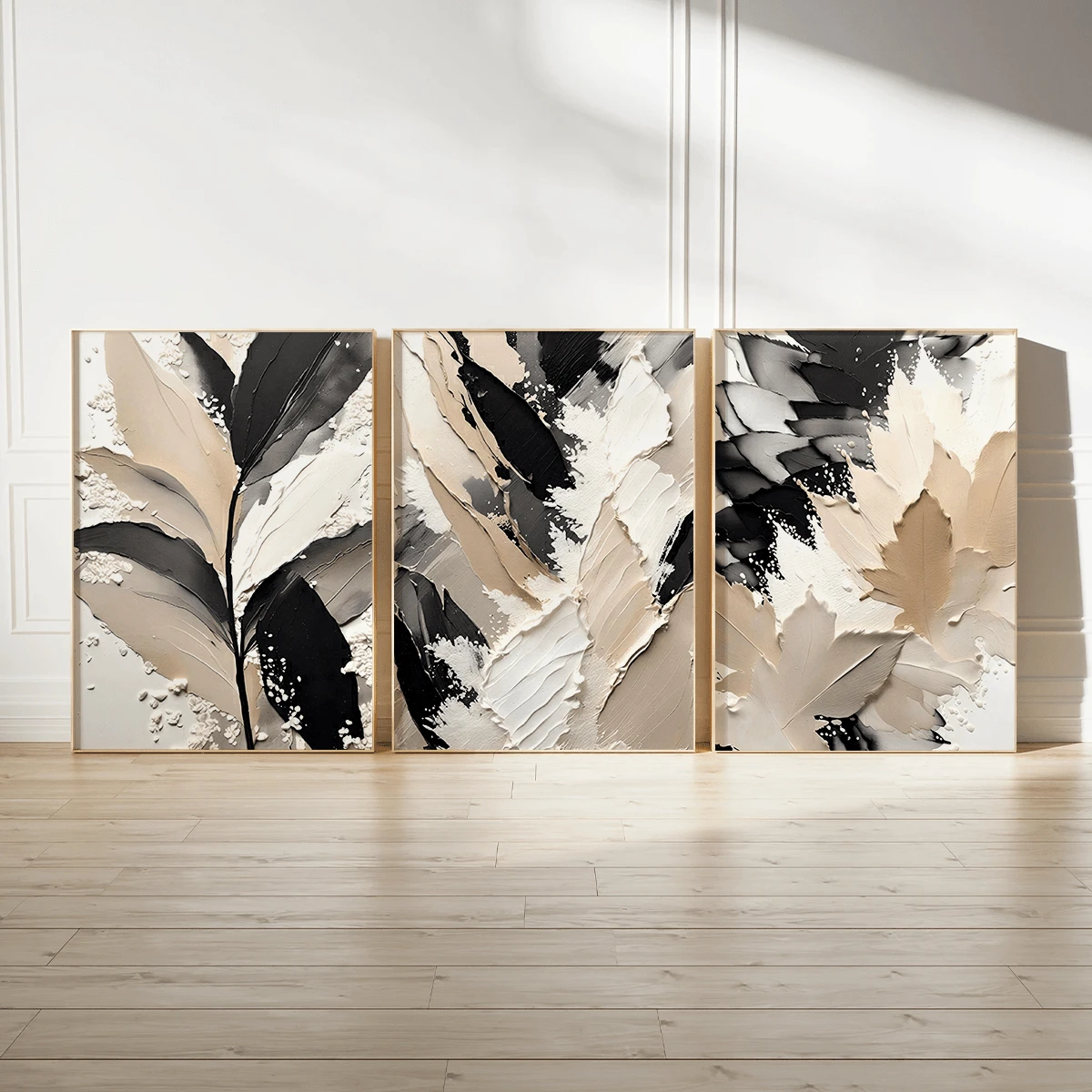 3pcs Modern Art Gold & White Floral Abstract Art Prints, Suitable For Home Decor, Room Decor, Bedroom, Living Room, Bathroom, Wall Art, Available With Frames - A - View 1