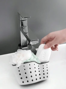 1PC Double Layer Adjustable Sink Hanging Storage Basket, No Drill Silicone Faucet Drain Rack With Quick Drainage System, Multifunctional Organizer Holder For Sponge Soap Brush Rag, Kitchen Bathroom Multi-Scene Storage Accessory - Multicolor - View 6