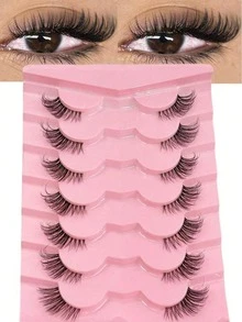 10/9 pares de pestañas postizas de tira media, banda transparente, estilo de ojo de gato, cortas y suaves como el mink 3D, aspecto natural, pestañas postizas de tira - Negro - Ver 6