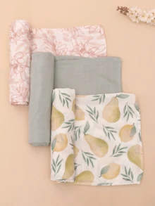 3pcs/Set Lightweight Bamboo Fiber Muslin Baby Swaddle Blankets, 100*100cm Comfortable Breathable Soft, Comes With Oeko-Tex Certification - Multicolor - View 1