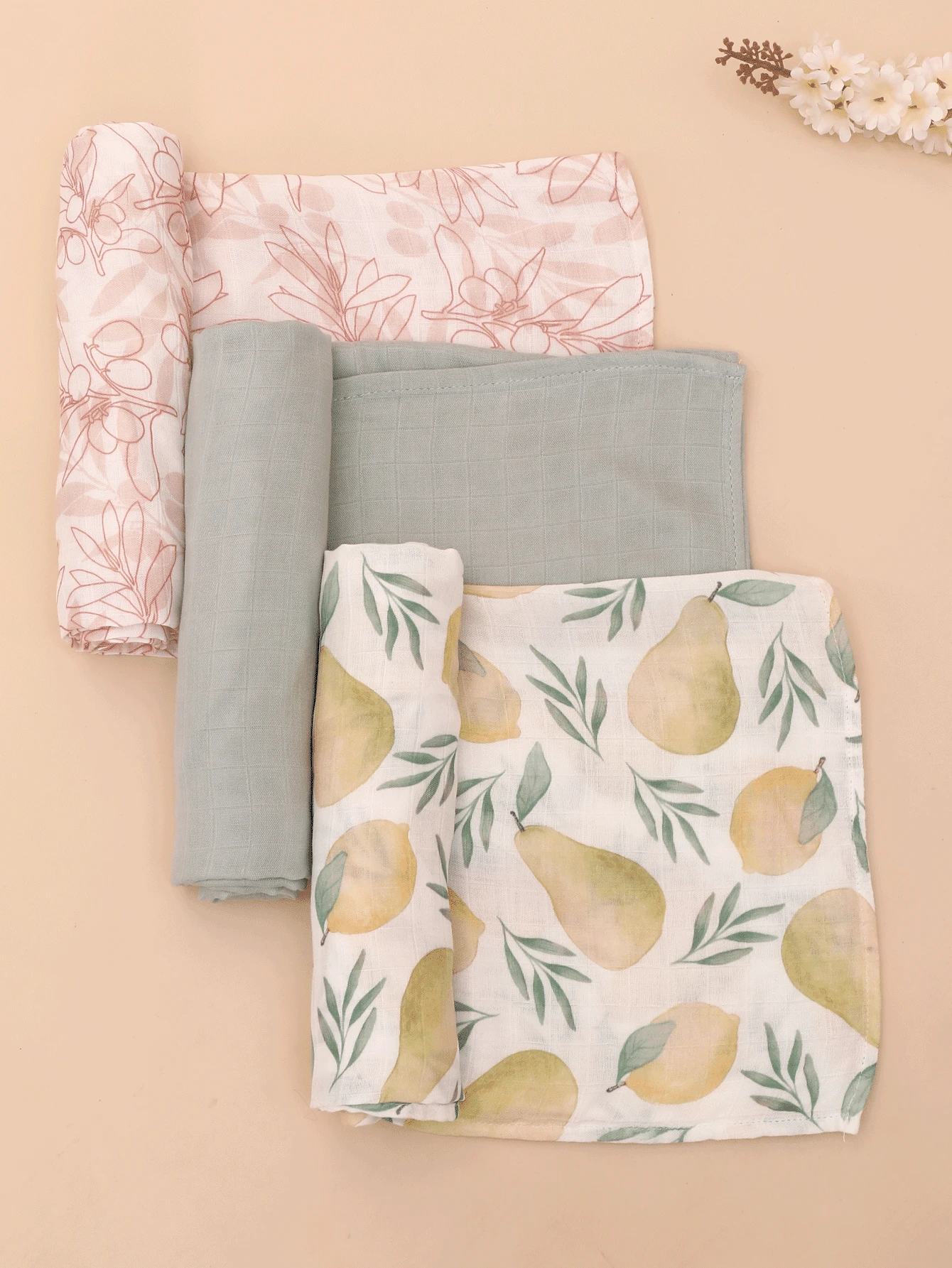 3pcs/Set Lightweight Bamboo Fiber Muslin Baby Swaddle Blankets, 100*100cm Comfortable Breathable Soft, Comes With Oeko-Tex Certification - Multicolor - View 1