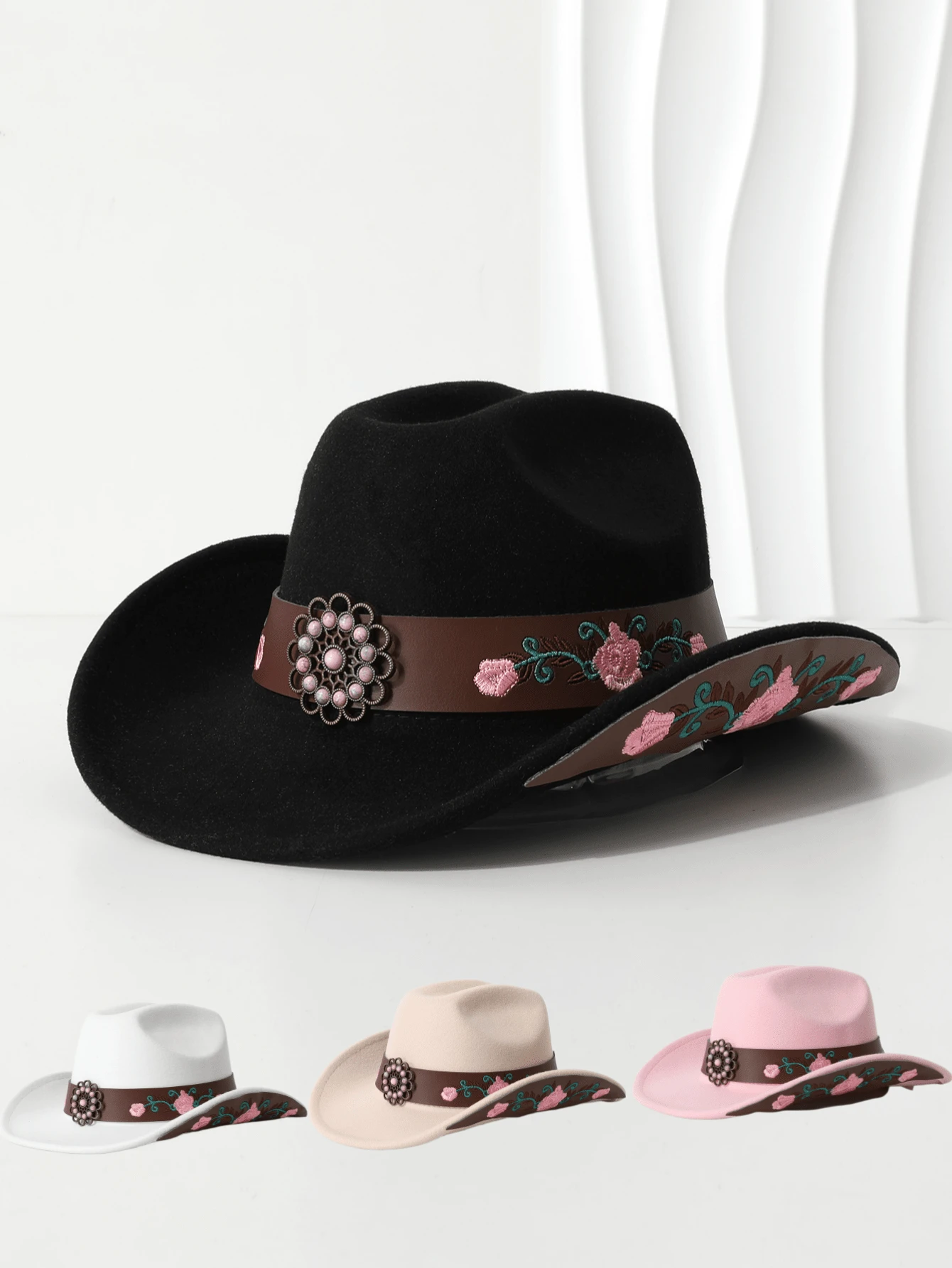 1 chiếc mũ len kiểu miền Tây dành cho nữ, mũ cao bồi, mũ nhạc jazz. Vành mũ rộng có mép cong tự nhiên, tạo nên vẻ ngoài giản dị đậm chất miền Tây. - Nhiều màu - Xem 1