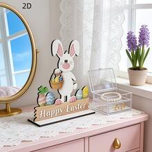 1pc 2D Flat Easter Bunny Welcome Sign - Wooden Door Hanger With "Welcome" Text, Pink Accents And Bunny Ears, Suitable For Holiday Home Decor, 2D Flat - 1PC - View 3