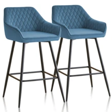 ZOONFA Bar Stools Teal Velvet Breakfast Stools Upholstered Kitchen Bar Chairs With Armrest & Backrest Barstools For Kitchen Counter - Teal Blue - View 9