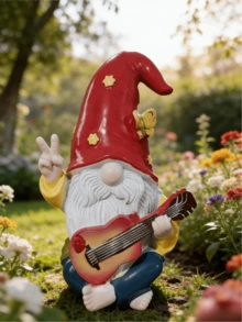1 pieza Estatua de jardín de gnomo con guitarra, adecuada para jardín, césped, plantas en macetas, patio, porche, decoración de muebles, decoración hippie divertida, gran regalo, decoración de habitación, artesanía, escultura de resina, decoración de jarrones, jardinería, decoración de mesa, cafetería, estantería, decoración moderna, acento para el hogar, decoración de estantes, centro de mesa para comedor, decoración de sala de estar, estatua de arte abstracto, centro de mesa para comedor - Múltiples estilos - Ver 4