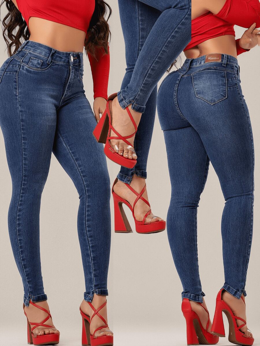 KMAROT JEANS Women's High Waist Jeans With Detail On The Hem With Lycra Power - 藍白色 - 查看 1