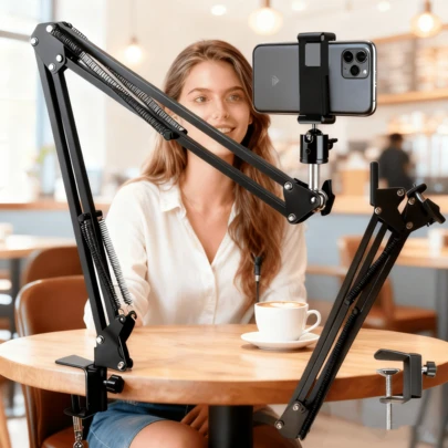 Chân đế ba chân bằng hợp kim kim loại dẻo, có thể gập lại, xoay 360°, dùng cho điện thoại, máy tính để bàn, laptop, quay video trực tiếp, chụp ảnh từ trên cao, thích hợp làm quà tặng Ngày của Mẹ, mùa xuân.