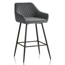 ZOONFA Grey Velvet Breakfast Stools Upholstered Kitchen Bar Chairs With Armrest & Backrest Barstools For Kitchen Counter - Grey - View 8