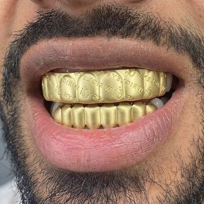 1 Set Fashionable Matte Engraved Copper Alloy Hip Hop Teeth Grillz, Party Music Festival Decoration Holiday Gift