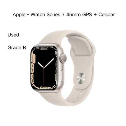  Apple - Watch Series 7 45mm GPS + Cellular Grade B, Starlight Aluminum Case - Starlight Sport Band-Used