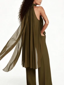 Womens Halter Neck Long Tops Summer Fashionable Dot Print Backless Going Out Vest - Army Green - View 5