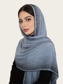 1pc Women's Lace Knitted Elastic Fabric Diamond Crafted Viscose Maxi Hijab Scarf, Malaysian Fashion Headscarf - Lace Rhinestone Long Scarf In Multiple Colors - View 14