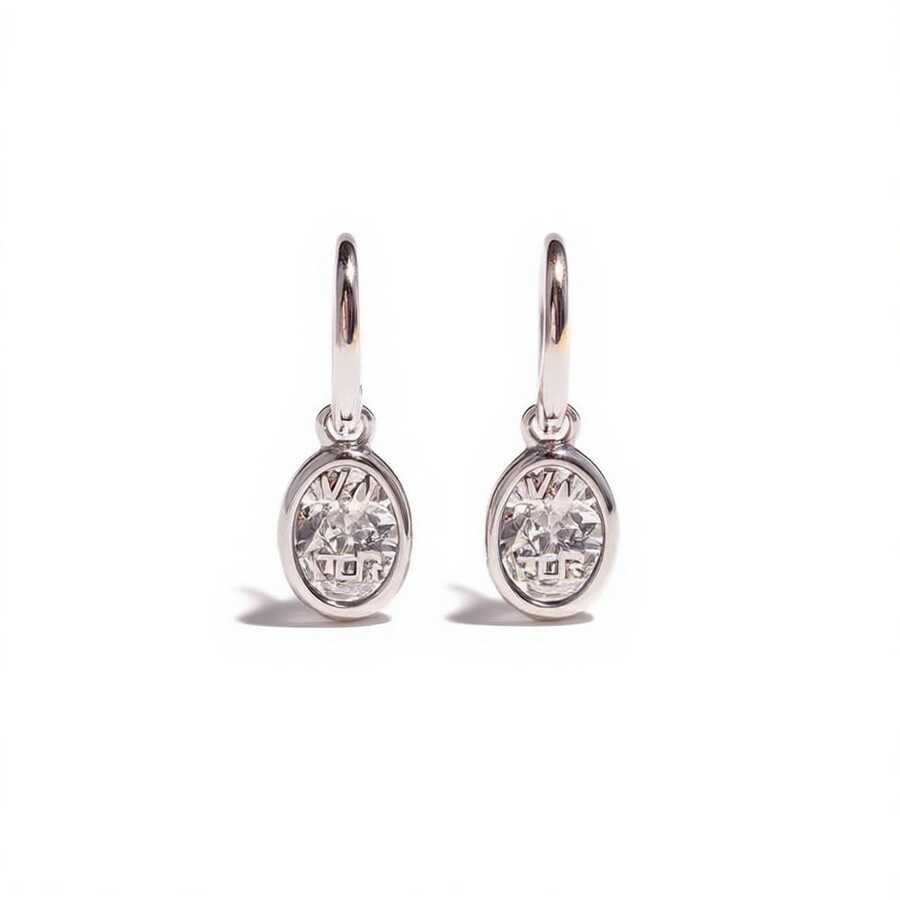 White Gold Diamond Drop Earrings Round Cut Bezel Classic Style For Daily Women's Fashion Jewelry Lightweight Secure Closure Tarnish Resistant Hypoallergenic [E3451] - 銀色 - 查看 1