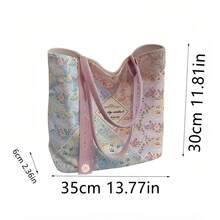 1pc Pink Floral Pattern Handbag, Floral Tote Bag With Pockets, Ditsy Floral Gift Bag, Suitable As Gift For Women, Friends, Bridesmaids, Birthday, Anniversary, Wedding, Back To School - View 2