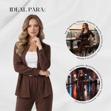Conjunto Feminino Linho Calça E Camisa Manga Botões - Marrom - Visão 5