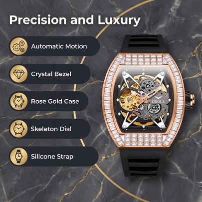  ONOLA-3838F Men's Wine Barrel Shaped Hollow Tourbillon Series Mechanical Watch With Automatic Chain Winding And Sequin Decoration, Business And Leisure Style, Ideal Gift For Men
