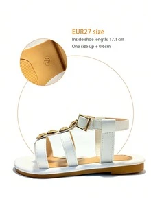 1 Pair Summer Children's Sandals, White Girls' Flat Sandals, Metal Buckle Decor, Soft Non-Slip Sole, Suitable For Summer Outings, Banquets, Gatherings, Parties, Holidays, Leisure Vacations - White - View 7