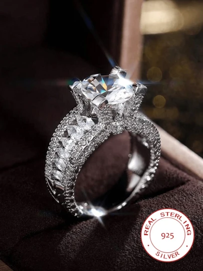 1 pieza Anillo de lujo exquisito de plata de ley 925 con incrustaciones huecas de circonita, adecuado para fiestas vintage, uso diario, regalo para pareja o amiga, joyería de alta gama para mujeres