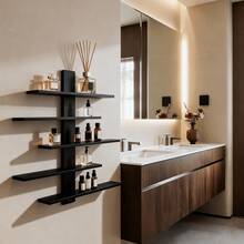 Rak Display Gantung Dinding yang Dapat Diatur, Desain 5 Tingkat, Rak Penyimpanan Dekorasi Rumah Modern untuk Kamar Mandi, Kamar Tidur, Ruang Tamu, Kantor - Cocok untuk Kosmetik, Figur, Boneka, Patung, dan Mainan, Menggabungkan Estetika dan Fungsionalitas! - Hitam, putih, cokelat, dan abu-abu - View 3