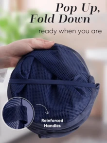 Collapsible Pop-Up Laundry Basket – Hamper With Sturdy Handles & Side Pocket. Mesh Design Makes It Portable And Foldable, Ideal As A Dirty Clothes Hamper For Dorms, Laundry Rooms And Bathrooms-Practical For Organized Clothing Storage. - xanh đậm - Xem 3