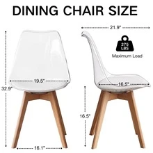 Modern Minimalist Clear Acrylic Dining Chairs, Padded Cushion With Wooden Legs, 2-Piece Set For Small Apartment, Dining Room & Kitchen - Màu trắng - 4 chiếc - Xem 3