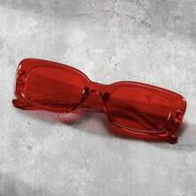 1pc Fashion Rectangular Frame Personalized Street Style Fashion Glasses - Red - View 3
