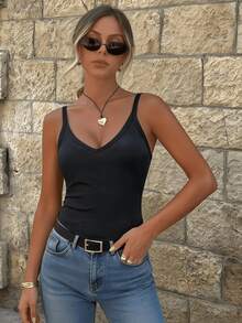 Sexy U-Neck Crisscross Strap Crop Top, Unique Design Fitted Camisole For Summer - Black - View 3