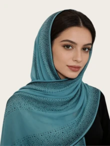 1pc Women's Lace Knitted Elastic Fabric Diamond Crafted Viscose Maxi Hijab Scarf, Malaysian Fashion Headscarf - Lace Rhinestone Long Scarf In Multiple Colors - View 4