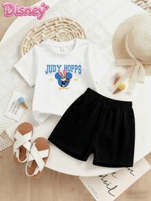 Disney Girls' Set, Featuring The Cute Print Of Judy From "Zootopia". It Consists Of A White Small Round-Neck T-Shirt Paired With Black Loose Shorts, Simple Yet Stylish, Refreshing And Versatile. Made Of Selected Pure Cotton Fabric, It Is Soft And Skin-Friendly, Comfortable And Breathable, Specially Designed For Spring And Summer Seasons. Whether It's For Daily Wear, Outdoor Sports, Or Out Door For Fun, The Top And Shorts Can Be Separated And Freely Matched. With Both Appearance And Practicality, It Is A Thoughtful Gift For Children. - trắng - Xem 2