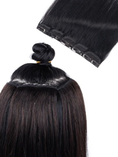 5pcs/Set Real Human Hair Extensions, Side Highlights, Damage-Free Clip-In Hair Extensions, Suitable For Party/Daily Wear, Natural Seamless Blend, Soft Texture, Increase Volume & Length, For Women & Girls