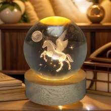 3D Laser Engraved Elephant Crystal Sphere Ornament With Wooden Base, Auto Multi-Color Glow Crystal Globe Table Decor, Wildlife Animal Keepsake Gift For Home Bedroom Desk Display, USB Powered, No Batteries Needed, Not Waterproof - Multicolor - View 17