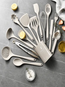 12pcs/15pcs/32pcs Silicone Cooking Utensil Set - Heat Resistant Kitchen Tools, Spatula, Tongs, Ladle, Brush, Whisk, Kitchen Gadget Set For Non-Stick Pots And Pans, Dishwasher , Great Gift - Khaki - 15pcs - View 6