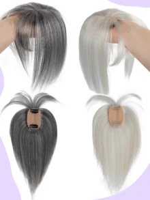 Women's Short Bob Hair Topper Piece, Suitable For Thin Hair, Side Part With Bangs, Covers Gray Hair, Straight Hair, Increases Hair Volume - Multicolor - View 12